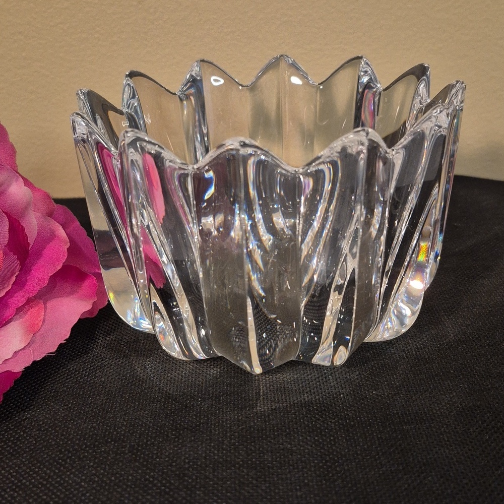 ORREFORS Crystal 'Fleur' Crown Bowl Trinket Dish Candleholder by Jan Johansen